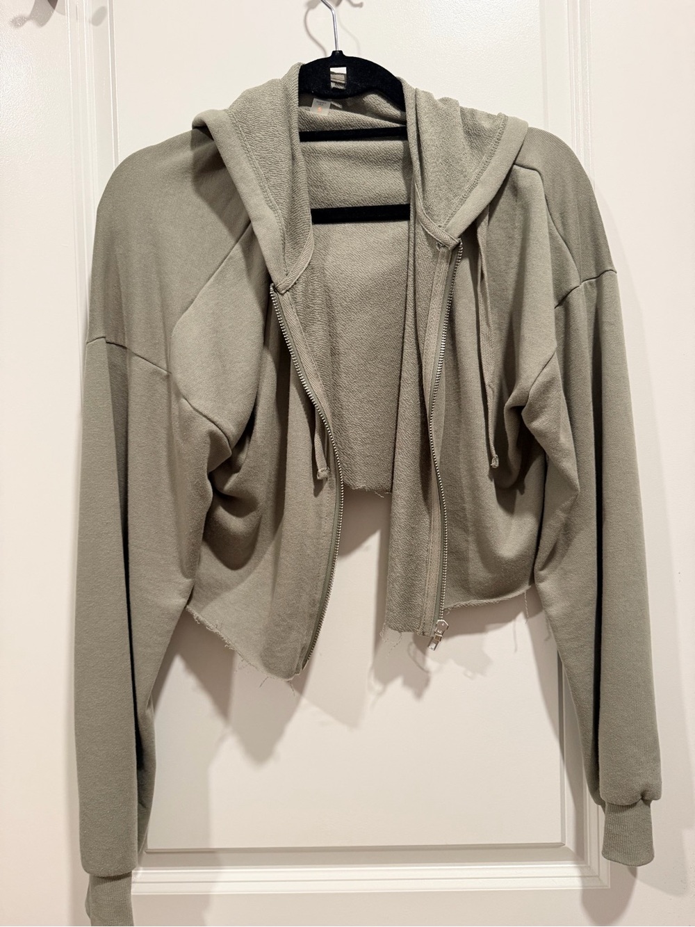 Cropped Olive Green Zip Hoodie